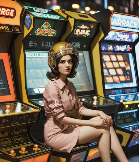 05486-4023855485-a woman sitting at an arcade in 1975, wearing a vintage space helmet, in the style of Steven Meisel, 70s fashion, emotive body l.png